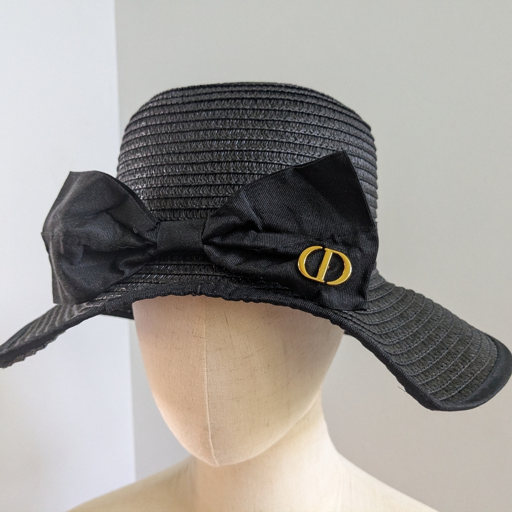 Dior CD Logo Black Straw Hat